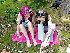 Two alt girls have a picnic in the forest and it goes well