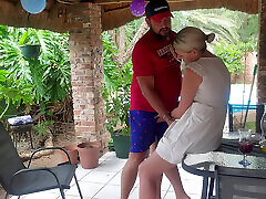 Fucking the Neighbors Wife on the Patio Were He Can Easily See Us