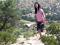 Woman hiking on a cliff edge gets fucked