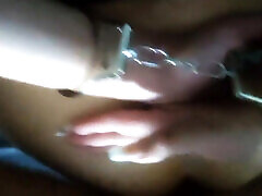 Handcuffed submissive getting strap on spanking