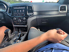 handjob while driving making him cum everywhere