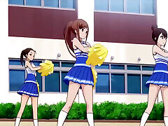 3d hot cheers leader stepsisters threesome with their big cocked stepbrother