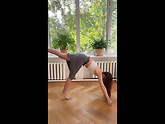 teasing yoga in tight long skirt