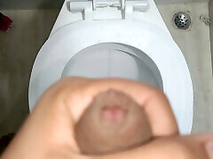 Horny boy jerking first time in bathroom