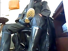Cock play in rubber. Cock play in rubber.
