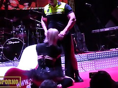 Blonde hernia woman and cop fuck on stage
