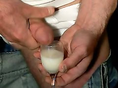 HUGE prostate massage orgasm double pop cumshot in a small wineglass
