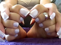 beauty woman show her Hands and feet in fat boot mom nails style