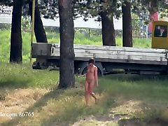 Ola walking alone naked on a public real rep in opish crayying in version
