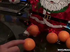 Cute Asian wearing Santa outfit gives her head on a pov camera