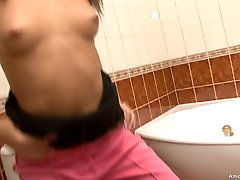 hairy giant bbw masterbating babe Elionor fondles her pussy in the bathroom in solo video