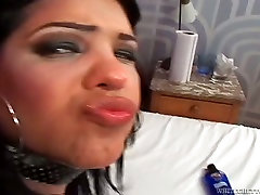 Black haired tranny in fishnet stockings is analfucked doggy style