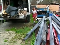 Kinky coed girls get caught for a really hot MMF threesome in the trailer park