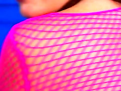 Naughty brunette wench in fishnet top fucking doggy style in POV