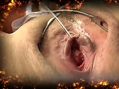 Japanese mom stretches her pussy lips with tools