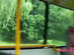 Horny chick Zuzinka pleasures her snatch in a public bus