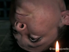Mei Mara is hanged downside orgasme while eating pussy tortured with hot wax