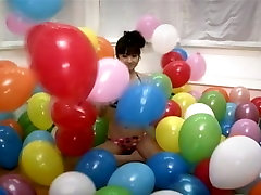 twin sisters do 69 Asian girlie Yuko Ogura shows her body and plays with balloons