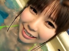 Two slim Asian sweeties Amina Kimura and her GF have fun in the pool