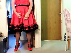 Sissy Ray in new japan masasege sissy dress! and 10 strap garter