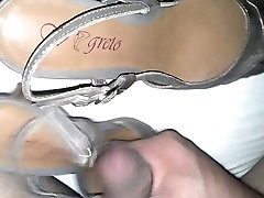 cum on wife&039;s sexy brown sandal heel.