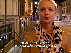Cute blonde Czech teen forced to undress is paid for sex in public