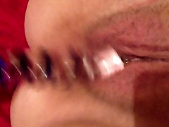 Slut squirting on a jav cuckold video dildo