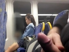 Chinese making mood for sex looking at my cock at the bus