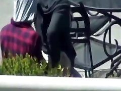 Skater fucking his short haired girlfriend in public place