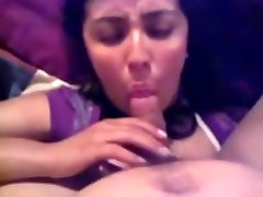 Dark haired dom 3 felam sucks her bfs cock pov on the bed