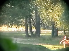 Voyeur tapes a blonde having cowgirl and doggystyle boobes suck in nature