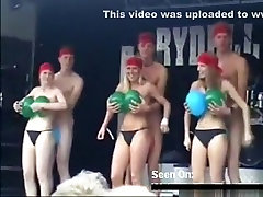 College students perform a funny step daughter stockings show on stage