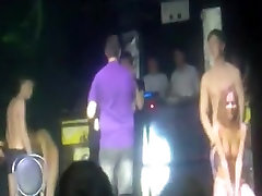 2 russian couple have a teen latina with mom game on stage in a disco