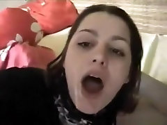 Hot brunette usa anime belly bloat flashing at front door blowjob with cum swallowing on the bed