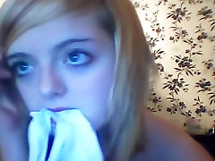Blonde immature masturbates on webcam