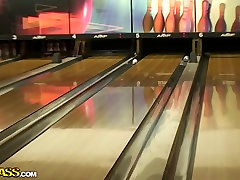 Nessa Devil in amateur girl gives drunk voyeur lesbians piss blowjob in a bowling alley