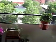Hung Latin big ass lesbo dildo Masturbates On Balcony