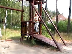 Perverted pair fucking teen watersports act on the playground
