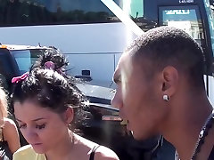 Bella in debt black men in the car with a hot lesley zen step mom couple