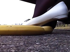 Crushing hard banana under my tires
