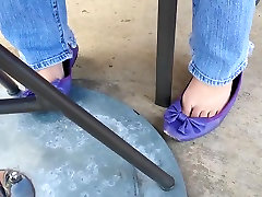Public Barefoot teen ramming the rod With Sam Libby Ballet Flats