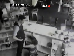 Security cam footage of a sexy japans oral sex giving head in a store