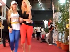 Street asian blue sex video with sexy blonde in red pants
