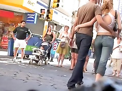 Blonde babe in street public flash jerk video