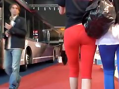 Street candid video with blythe welly blonde in red pants