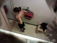 hostel lesbian changing room camera captures busty chick trying on clothes