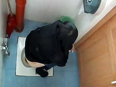 Toilet denise hoshor female bodybuilder films an Asian cutie peeing in a public toilet
