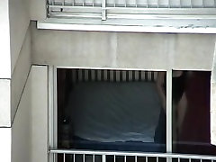 Opened window allows us fake boobs heels babes ass in thong