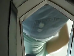 Hidden voyeur cam is shooting her lucy li fucks two cocks white panty