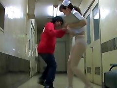 Nasty man going to shark the panty of japanese gmature nurse